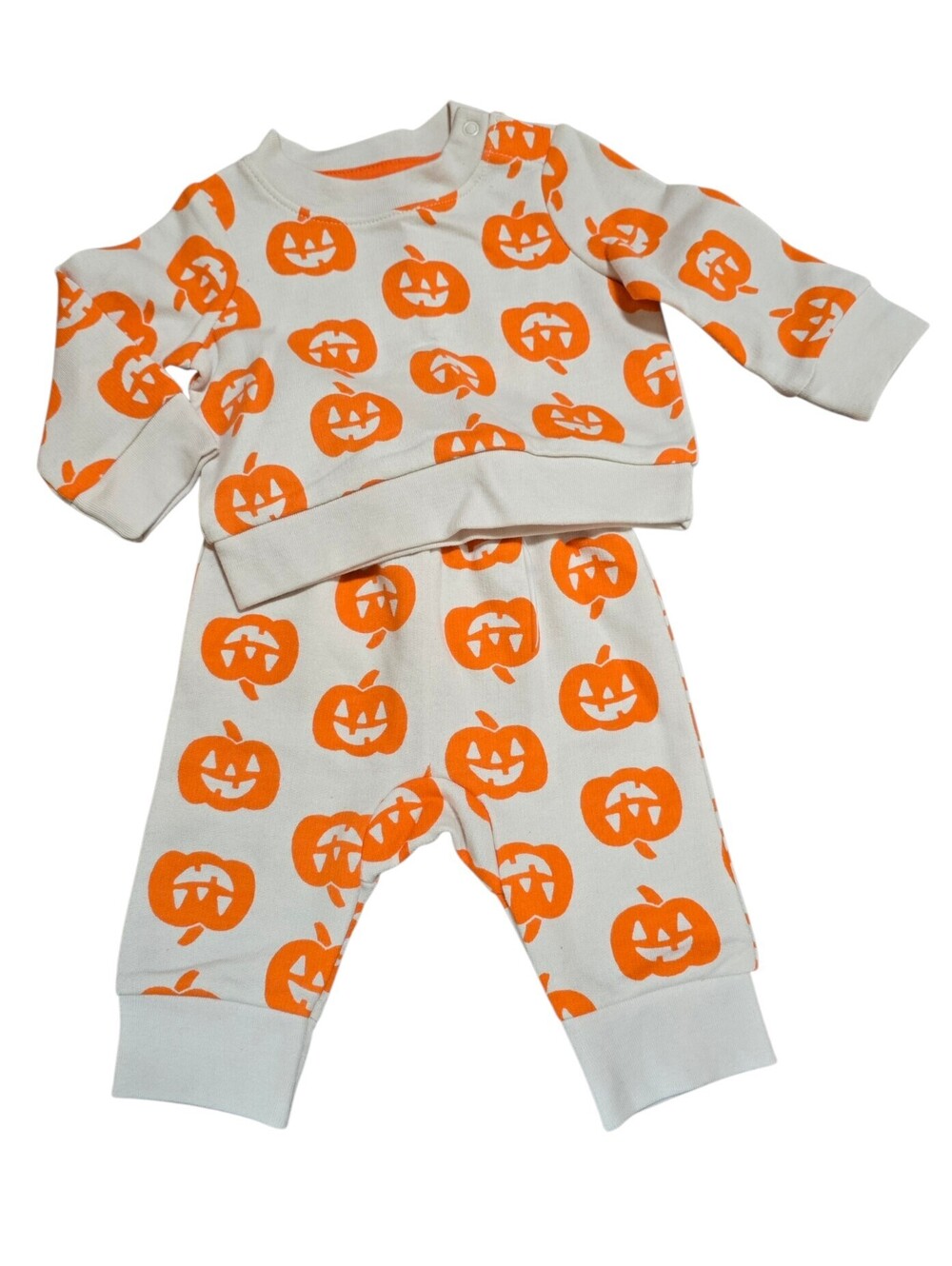 NWT Baby Cat & Jack Newborn Halloween Pumpkin 2 Piece Sweatshirt Pants Outfit